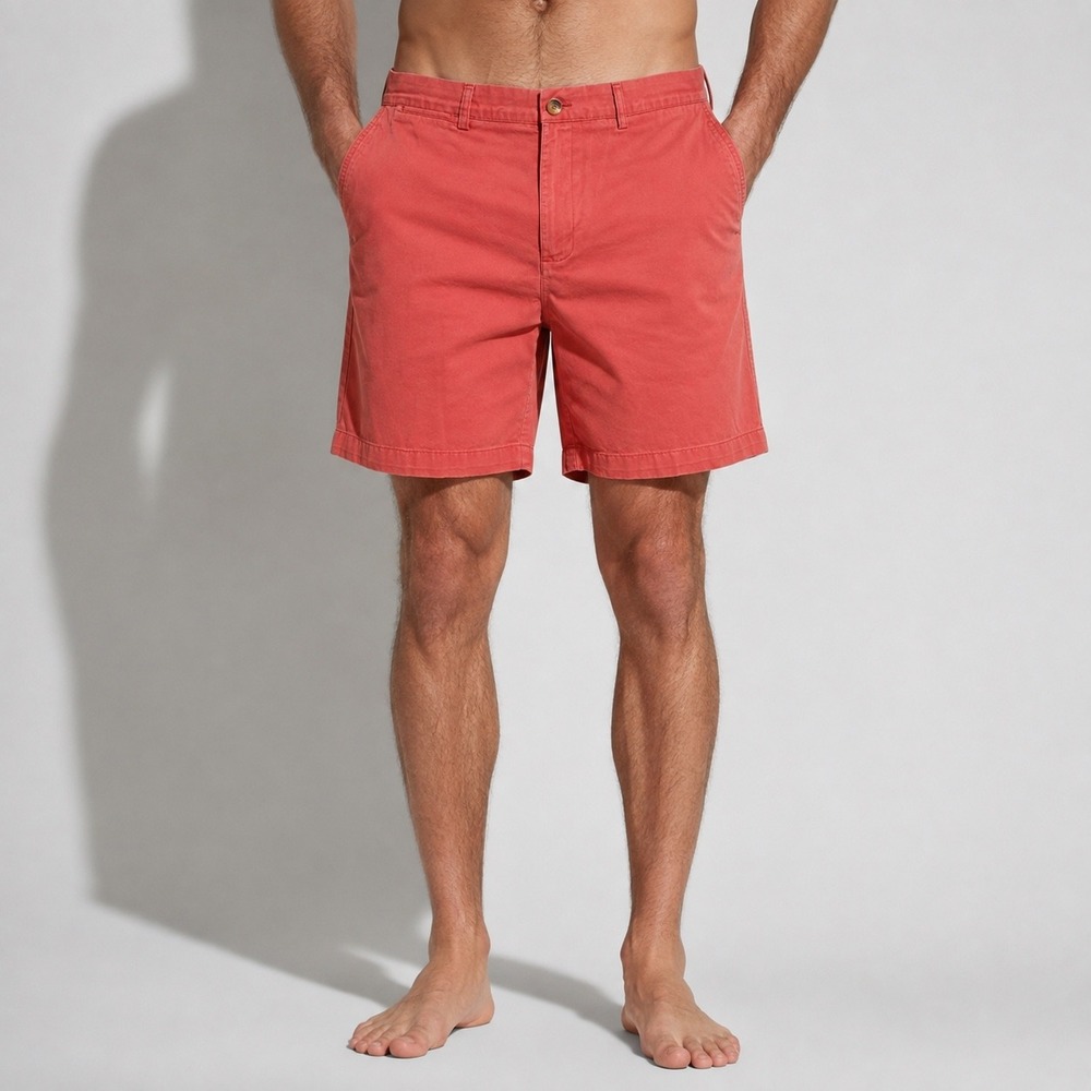 LL Bean Mens Chino Shorts Size 36‎ Red Coral Cotton Flat Front Casual